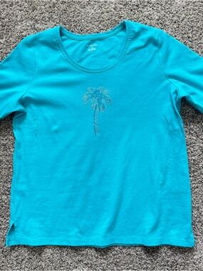Turquoise Palm Rhinestone Tee